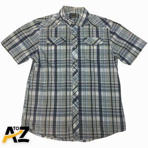 Men Irreverent Plaid Blue Short Sleeve Button Up Top Shirt Size L Large